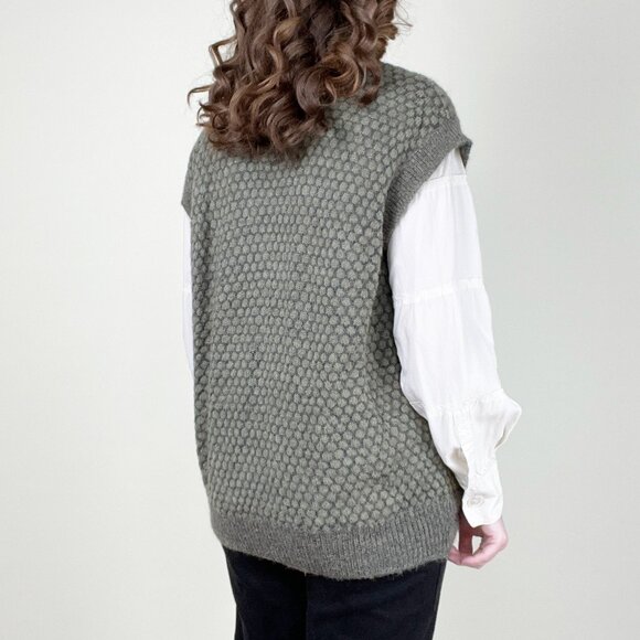 Vintage Wool Honeycomb Knit Oversized Slouchy Fit Sweater Vest Cardigan Handmade - Picture 2 of 6